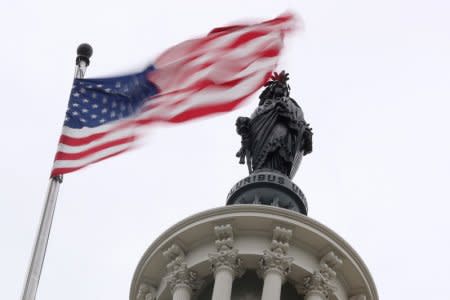 The U.S. flag flies near the Statue of Freedom atop the U.S. Capitol in Washington, U.S. November 2, 2018. REUTERS/Jonathan Ernst