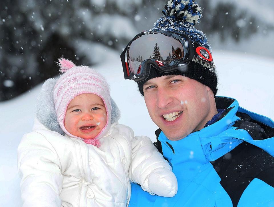 <p>Charlote was carried by her Dad in a photo taken on their ski holiday in the French Alps in March 2016. </p>