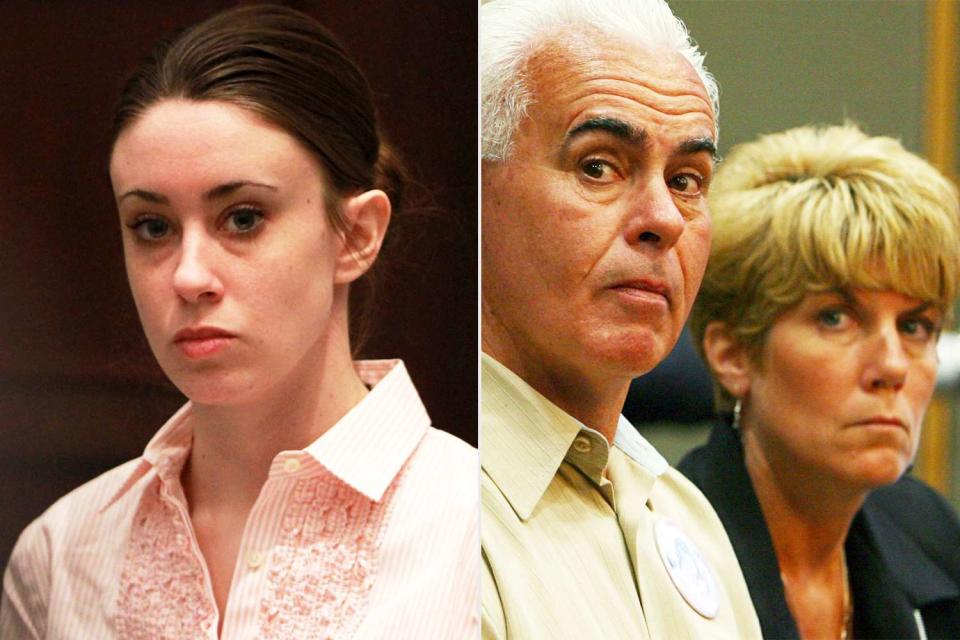 <p>Joe Burbank/Orlando Sentinel/Tribune News Service/Getty; Red Huber/Orlando Sentinel/Tribune News Service/Getty</p> Casey Anthony stands for the arrival of the jury on July, 5, 2011 ; George and Cindy Anthony attend a court hearing in Orlando, Florida, on May 19, 2009.