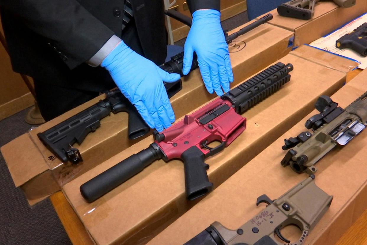 <span>Ghost guns on display at the San Francisco police headquarters on 27 November 2019.</span><span>Photograph: Haven Daley/AP</span>