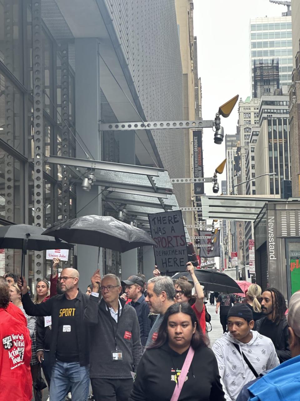 New York Times staffers protest the shuttering of the paper’s sports desk.