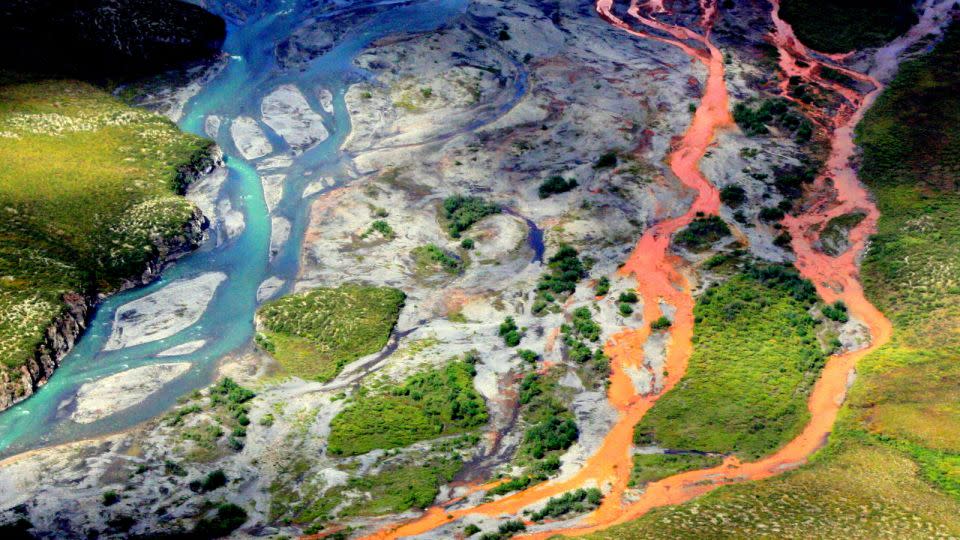 An aerial view of the rust-colored Kutuk River in Gates of the Arctic National Park in Alaska. - Ken Hill/National Park Service