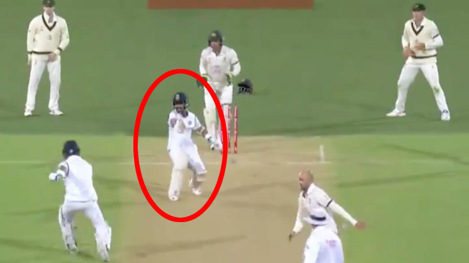 Seen here, Ajinkya Rahane tries to call captain Virat Kohli back in a horror mix-up. 