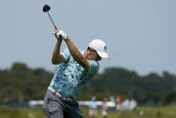 Jordan Spieth hits his tee shot on the 16th hole during a practice round at the PGA Championship golf tournament on the Ocean Course Tuesday, May 18, 2021, in Kiawah Island, S.C. (AP Photo/Matt York)