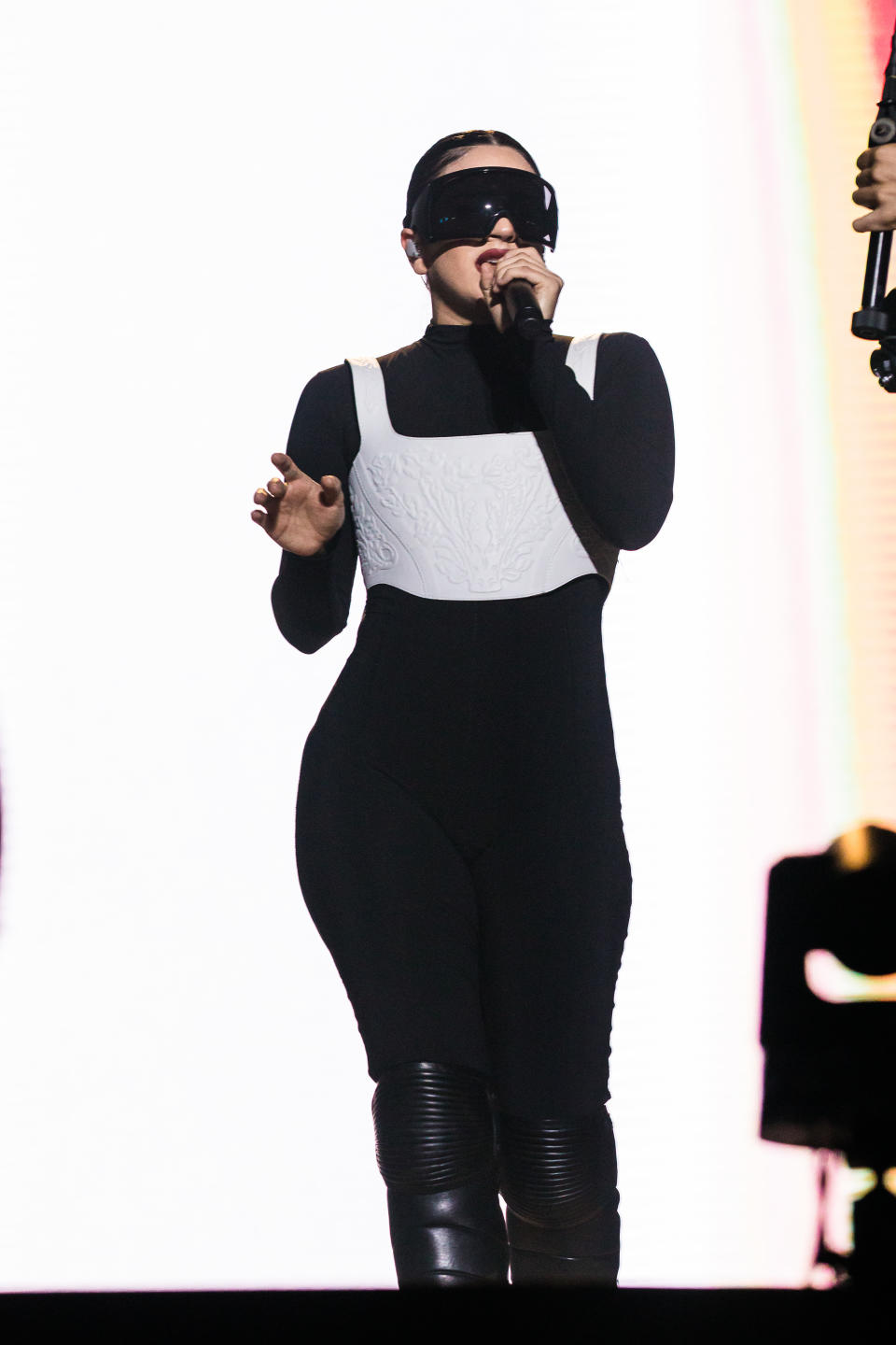 SAO PAULO, BRAZIL - MARCH 26: Rosalía performs live on stage during the closing day of Lollapalooza Brazil at Autodromo de Interlagos on March 26, 2023 in Sao Paulo, Brazil. (Photo by Mauricio Santana/Getty Images)