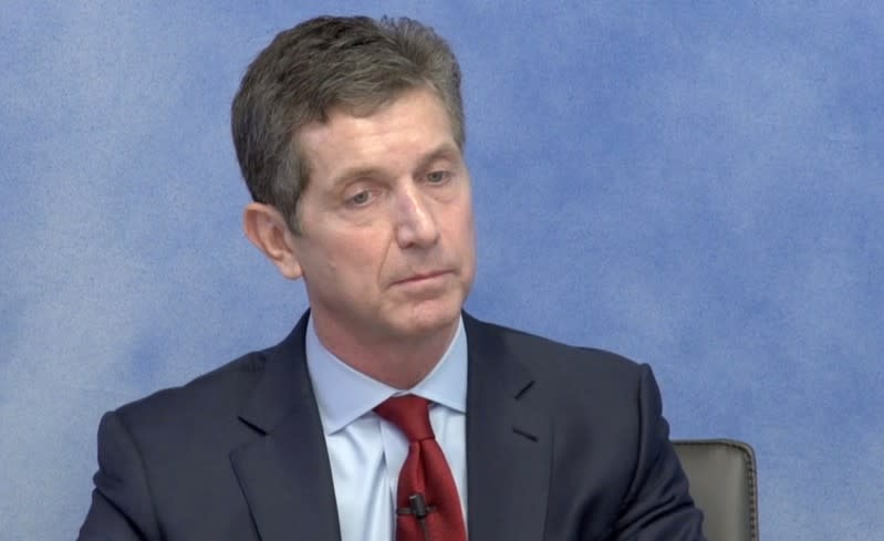 Johnson & JohnsonÕs Chief Executive Alex Gorsky speaks during a recorded deposition