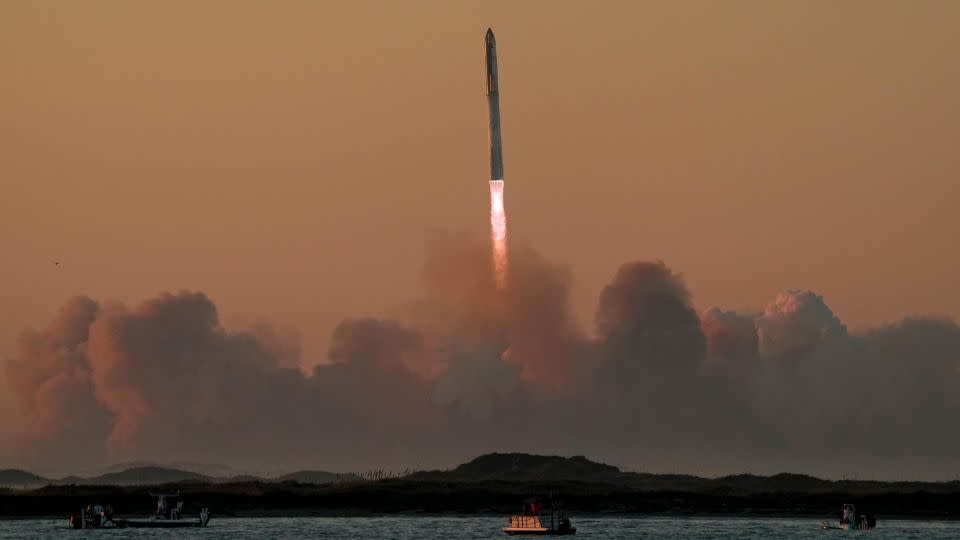 SpaceX's Starship megarocket launched for its second test flight from Starbase in Boca Chica, Texas on Saturday.  - Eric Gay/AP