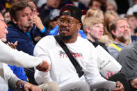 NFL Player, Von Miller, attends a game between the Portland Trail Blazers and the Denver Nuggets during Game One of the Western Conference Semifinals of the 2019 NBA Playoffs on April 29, 2019 at the Pepsi Center in Denver, Colorado. (Photo by Bart Young/NBAE via Getty Images)