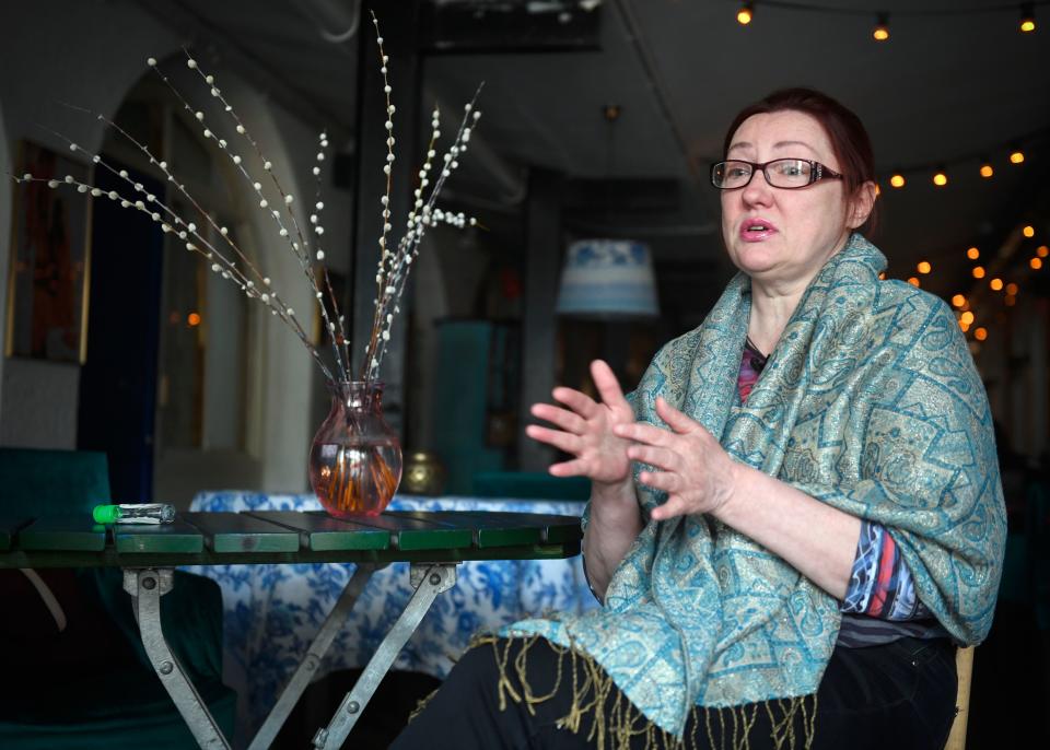 50 year-old Moscow-based (Latvian) singer Ineta Akhtyamova -  a victim of domestic violence - speaks during an interview with AFP at a hotel in Moscow on May 21, 2020.Source: AFP/Getty Images