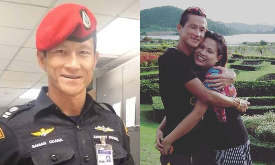 <span>Saman Gunan</span> lost his life in rescue efforts, and his widow shares how she is mourning his death via Instagram. (Photo: Twitter/Facebook)