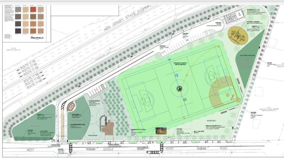 Proposed Ridgewood turf field plan for Zabriskie-Schedler property between Route 17 north (top) and West Saddle River Road (bottom).