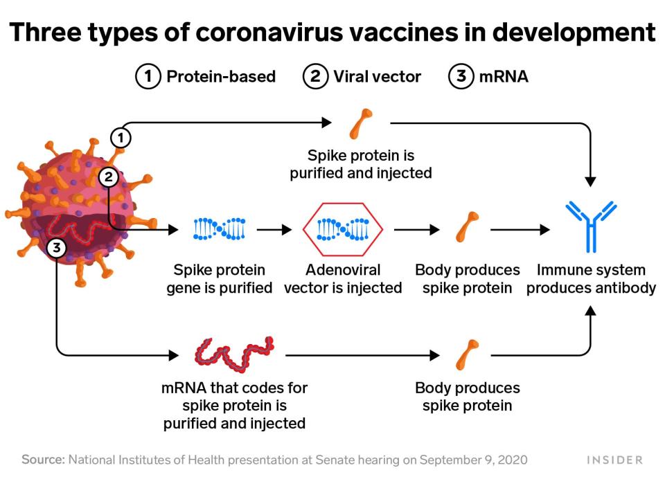 three types of coronavirus vaccines in development infographic