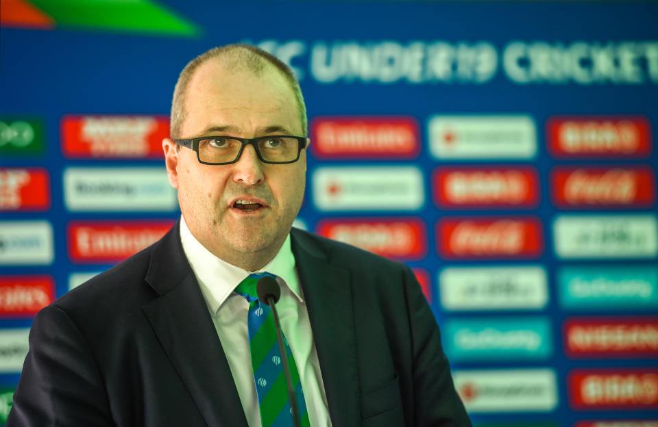 Geoff Allardice, pictured here speaking to the media at the Under 19 World Cup.