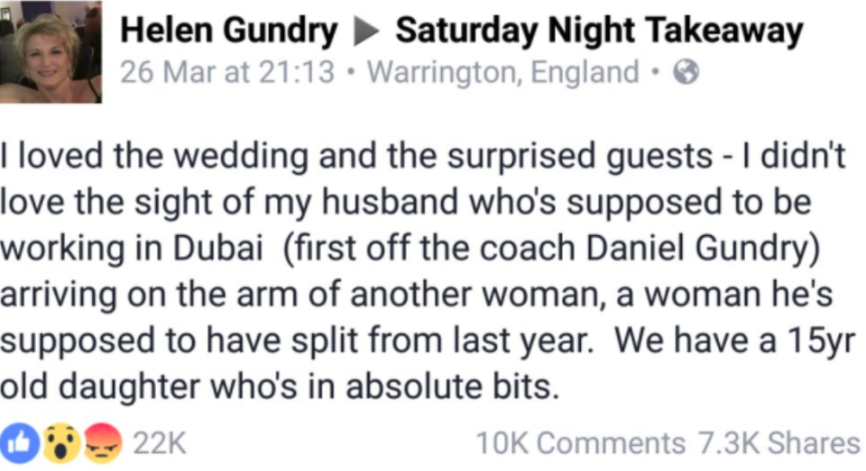 <em>Gundry’s bigamy was exposed by first wife Helen (Facebook)</em>