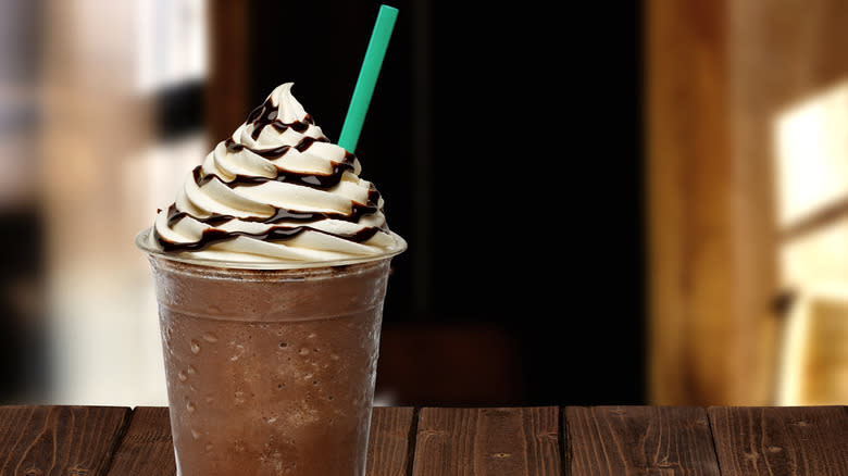 Starbucks Frappuccino on wooden table