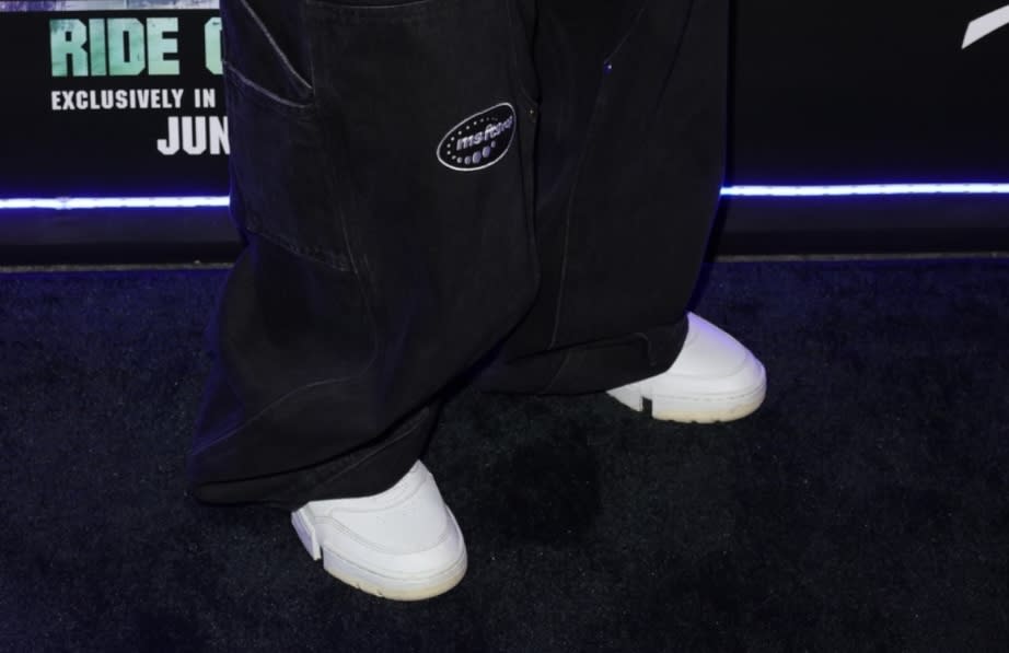 A closer look at the New Balance x MSFTSrep sneakers worn by Jaden Smith at the "Bad Boys: Ride or Die" afterparty at Gekko