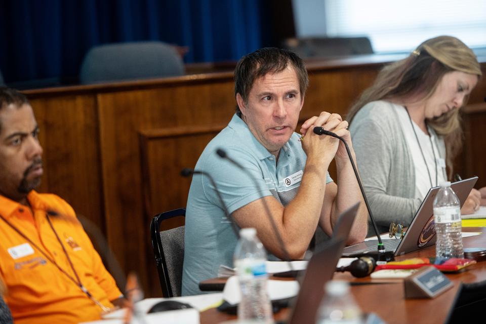 Asheville City Schools Board Chair George Sieburg speaks during a Sept. 5 meeting.