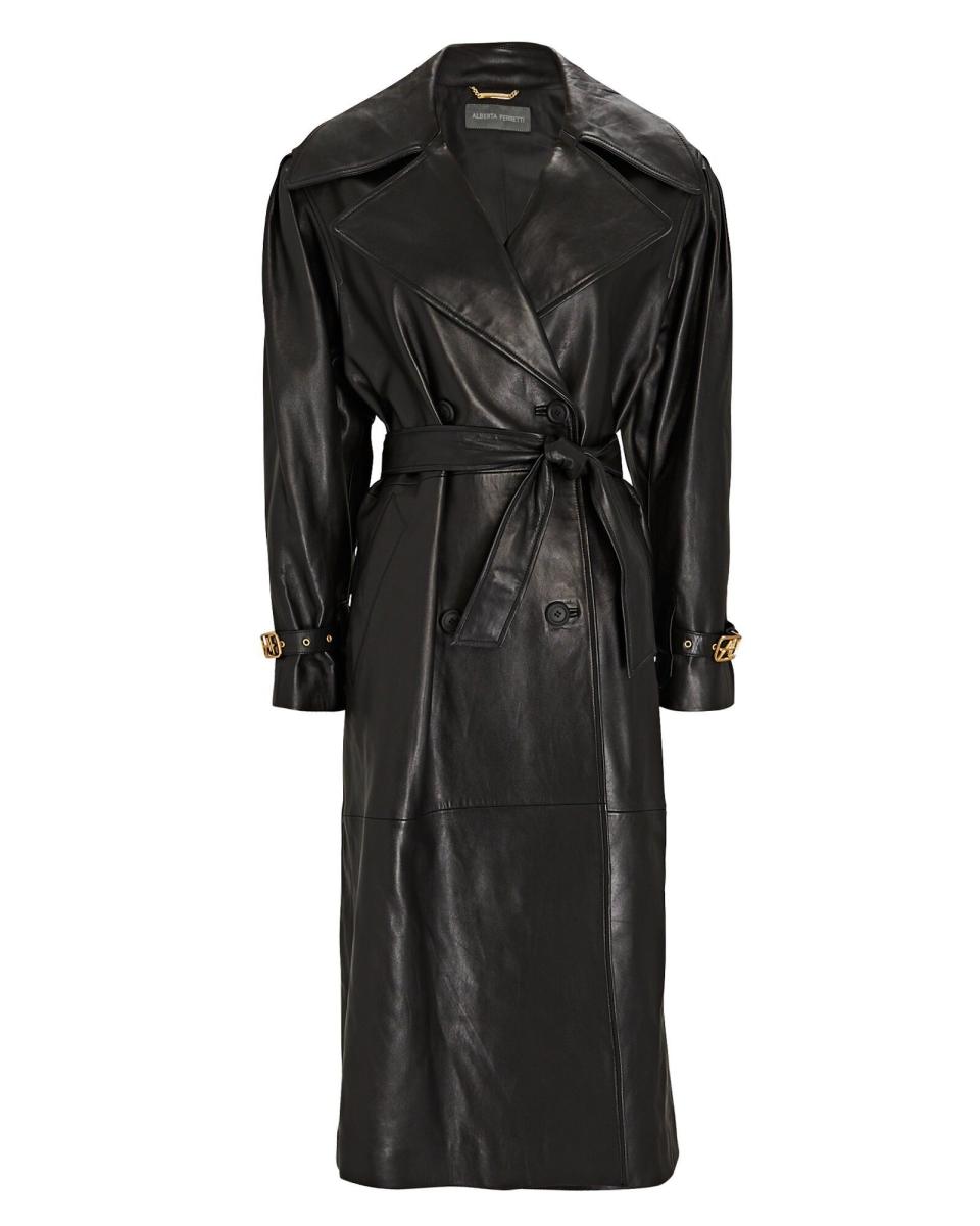 2) Leather Double-Breasted Trench Coat