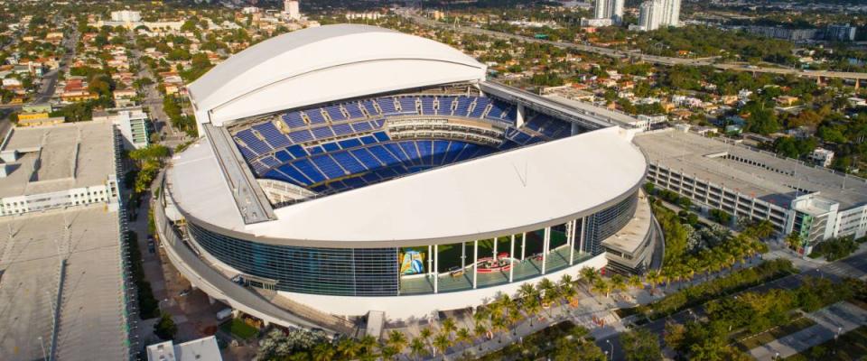 MIAMI, USA - MARCH 20, 2017: Aerial image of Marlins Park Miami Florida USA