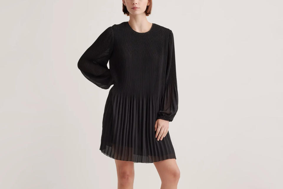 Quince Chiffon Pleated Long Sleeve Mini Dress