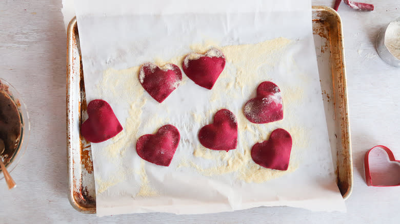 beet ravioli on baking tray