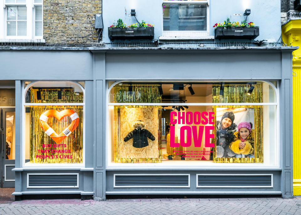 The shop, located on London’s famous Carnaby Street, sells essential supplies and life-changing interventions for refugees and displaced people (Choose Love/PA)