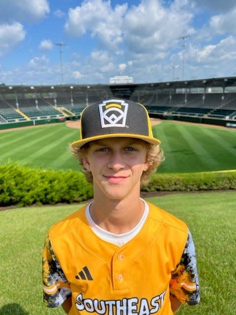 Nolensville's Kale McCarty poses in his Little League World Series uniform in South Williamsport, Pa.