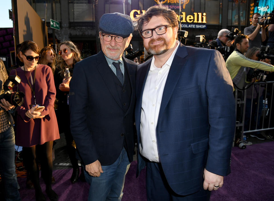 HOLLYWOOD, CA - MARCH 26:  Steven Spielberg and author Ernest Cline attend the Premiere of Warner Bros. Pictures' "Ready Player One" at Dolby Theatre on March 26, 2018 in Hollywood, California.  (Photo by Kevin Winter/Getty Images)
