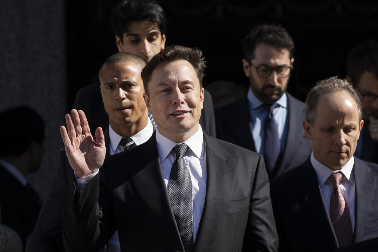 NEW YORK, NY - APRIL 4: Tesla CEO Elon Musk exits federal court, April 4, 2019 in New York City. A federal judge heard oral arguments this afternoon in a lawsuit brought by the U.S. Securities and Exchange Commission (SEC) that seeks to hold Musk in contempt for violating a settlement deal. (Photo by Drew Angerer/Getty Images)