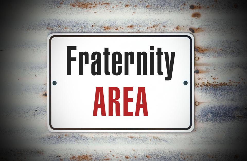 sign reading "fraternity area"