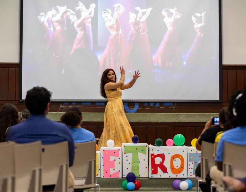 Ashna Paudel 17, dances during MetroTown’s “Culture Night” at Barry University.