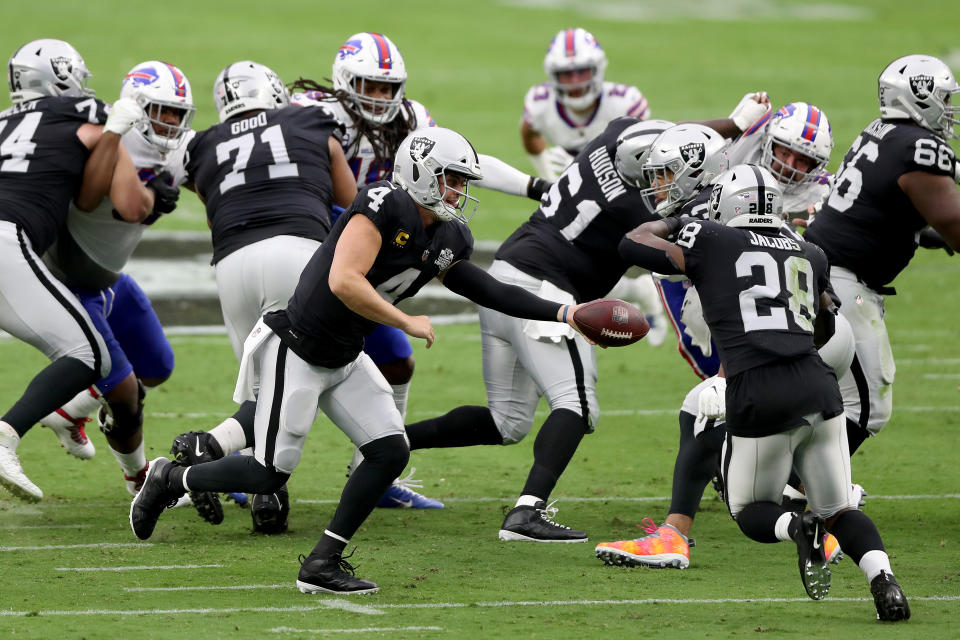 Most of the Raiders offensive line will play on Sunday after several days on the reserve/COVID-19 list due to possible exposure. (Photo by Matthew Stockman/Getty Images)