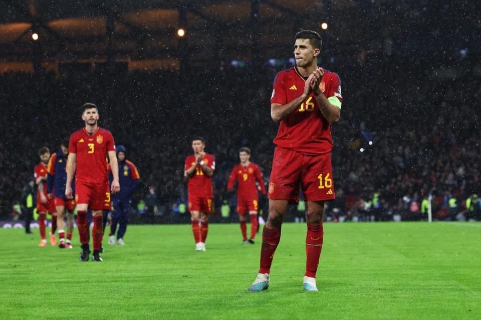 Spain’s defeat at Hampden was the last time Rodri was beaten in normal time (Getty Images)