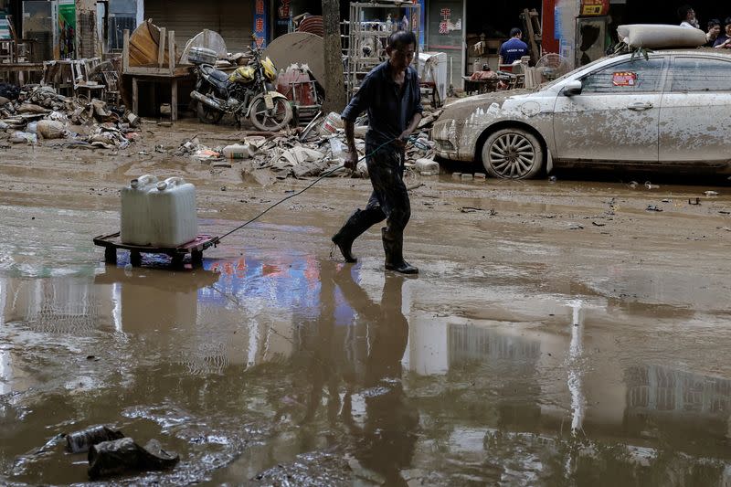 Aftermath of a flood following heavy rainfall in Pingjiang county of Yueyang, Hunan