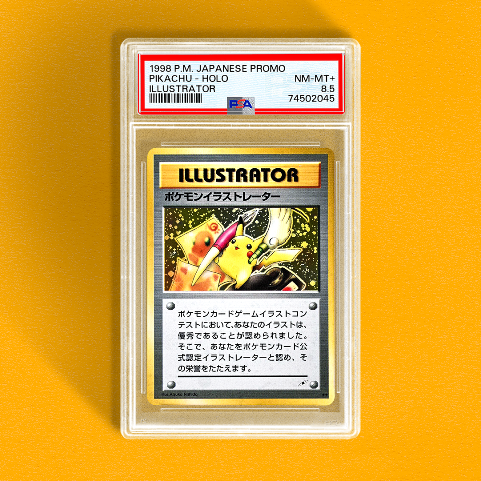 The Pikachu Illustrator is one of the most iconic high-end Pokémon cards there is, according to the digital card trading company Collectors. Logan Paul owns the only PSA 10 Pikachu Illustrator in the world (the one he wore around his neck at Wrestlemania earlier in 2023). The photo is a PSA 8.5 copy PSA graded earlier in 2023.