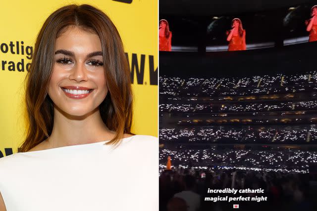 <p>Frazer Harrison/Getty; Kaia Gerber/Instagram</p> Kaia Gerber at the Eras Tour