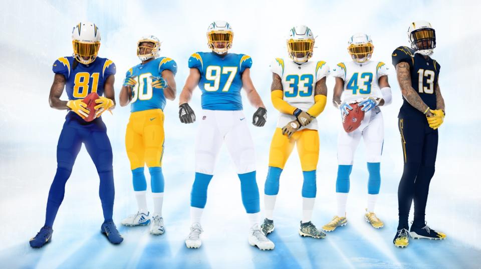Chargers players unveil 2020 uniforms