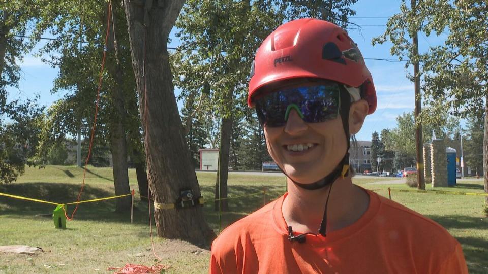 Jordyn Dyck, four-time winner of the Prairie Chapter Women's Tree Climbing Championship, competes in Calgary this weekend.