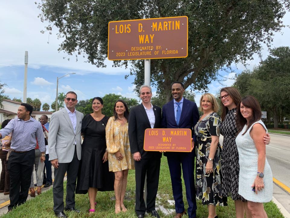 Joseph Martin, Boca Raton Mayor Scott Singer and current and past Boca Raton Council Members at the honorary street naming on Saturday, Sept. 23, 2023.