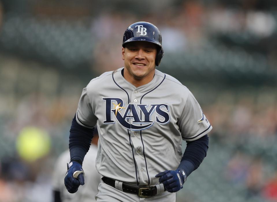 Tampa Bay Rays' Avisail Garcia rounds the bases after a two-run home run during the third inning of the team's baseball game against the Detroit Tigers, Tuesday, June 4, 2019, in Detroit. (AP Photo/Carlos Osorio)