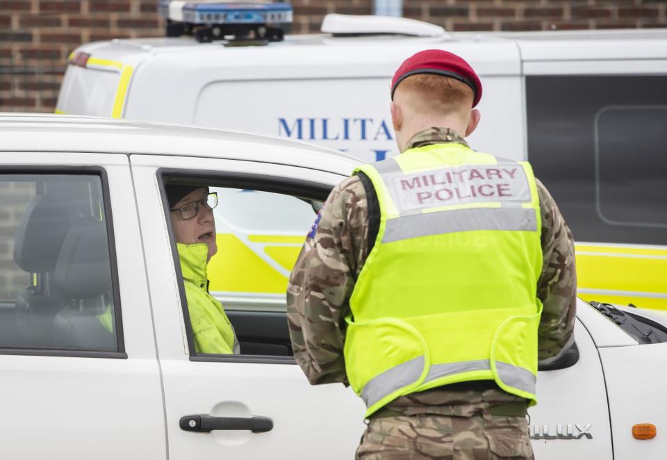 Royal Military Police with North Yorkshire Police at a vehicle check point near Catterick Barracks (PA)