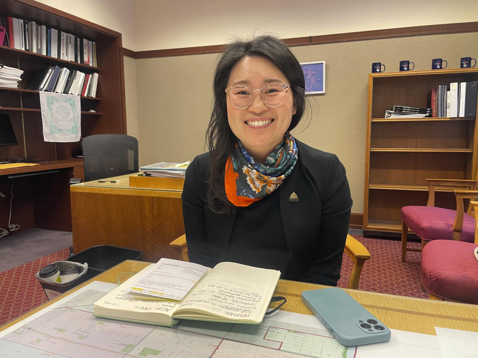 Hwa Jeong Kim, a member and vice president of the St. Paul City Council, is photographed in an office in St. Paul, Minn., on Wednesday, Jan. 10, 2024. Experts who track women in politics said St. Paul, with a population of about 300,000 people, is the first large U.S. city they know of with an all-female city council. (AP Photo/Trisha Ahmed)