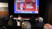 US and Australian citizens watch the US election at an event hosted by the US Embassy at the National Press Club in Canberra. Photo: AAP