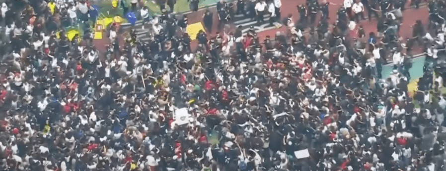 Thousands gathered in Manhattan’s Union Square after Kai Cenat, a video creator with 6.5 million followers on the platform Twitch, posted an image promoting a giveaway. (Credit: Associated Press)