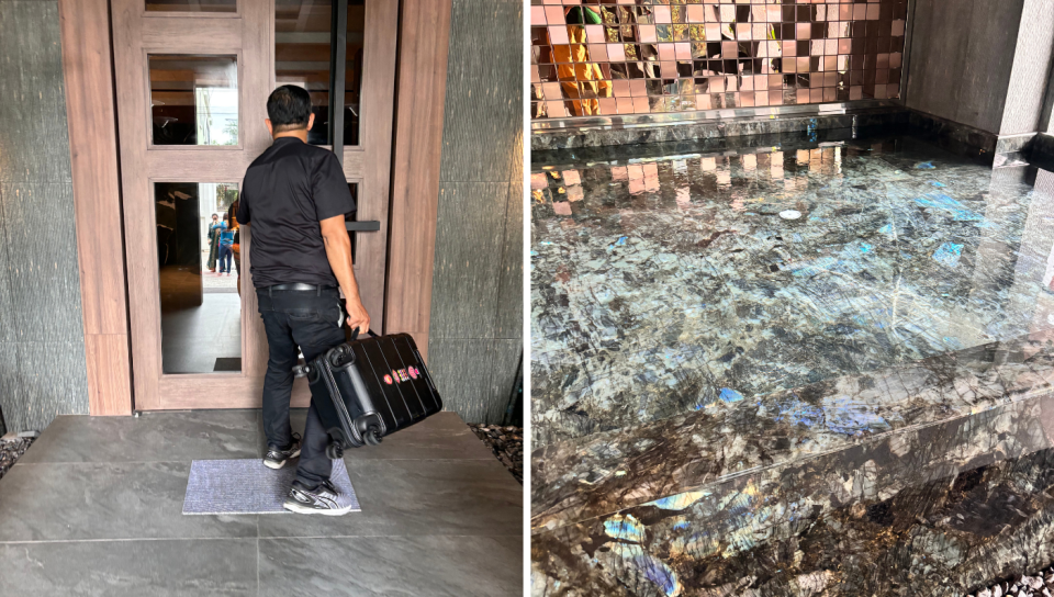 L: Bellboy was quick to jump into action even before I stepped into the hotel. R: A crystal pool you feel like jumping into (Photo: Stephanie Zheng)