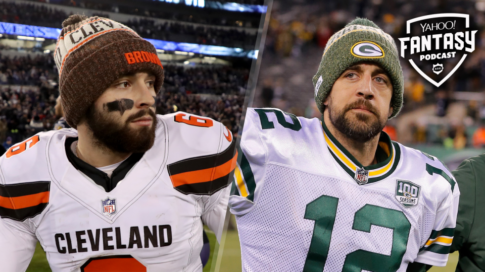 Cleveland Browns QB Baker Mayfield and Green Bay Packers QB Aaron Rodgers are two players looking to find improvements made to their rosters in the 2019 season. (Getty Images)
