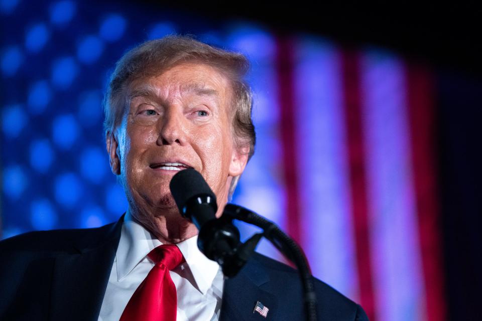 COLUMBIA, S.C. Former U.S. President Donald Trump speaks during the Black Conservative Federation Gala on February 23, 2024 in Columbia, South Carolina on Feb. 23. Trump was campaigning in South Carolina ahead of the state’s Republican presidential primary on February 24.