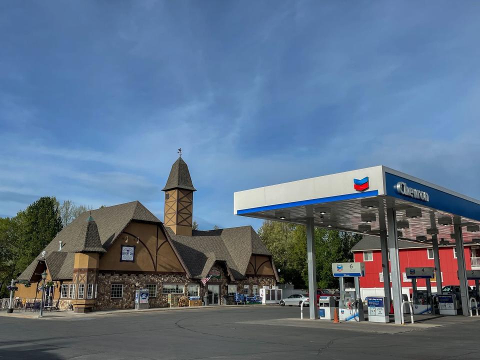 The Chevron gas station on the main street in Midway, Utah.