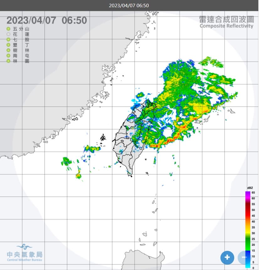 台南以北及東半部有局部短暫陣雨。（圖／中央氣象局）