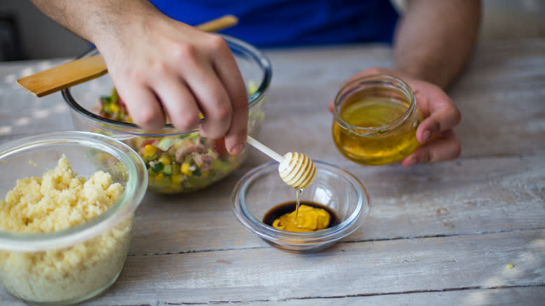 Adding honey to dressing